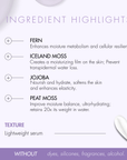 Ingredient highlights for a skincare product bella aura on a white background with purple accents.