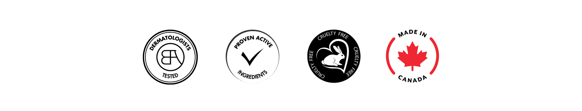 Four certification logos on a white background