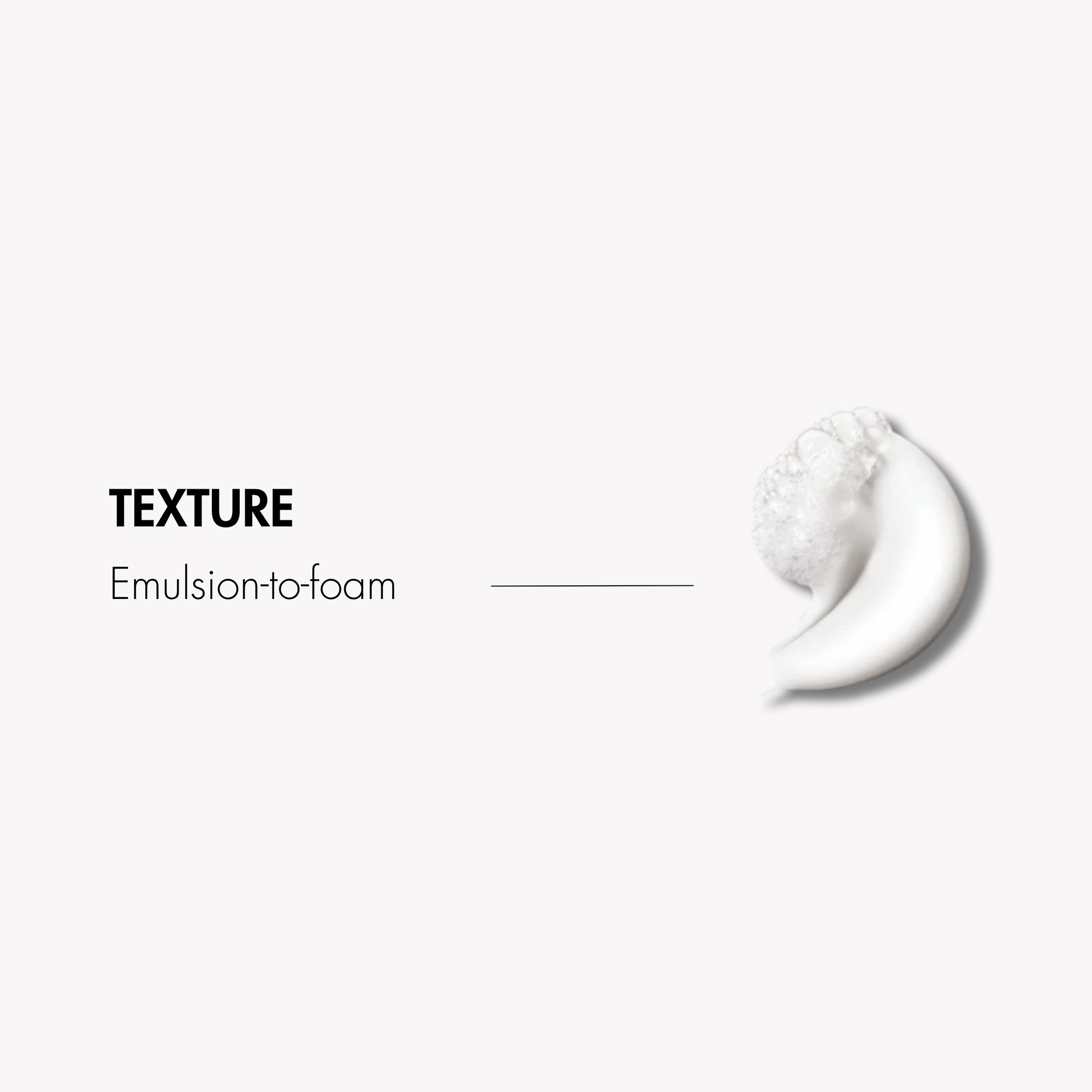 Textured cream swatch with 'Emulsion-to-foam' label on a white background