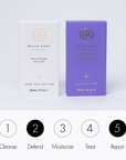 Two Bella Aura skincare product boxes on a white background with step-by-step icons below.