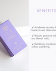 Purple bella aura skincare product packaging with benefits listed on a white background
