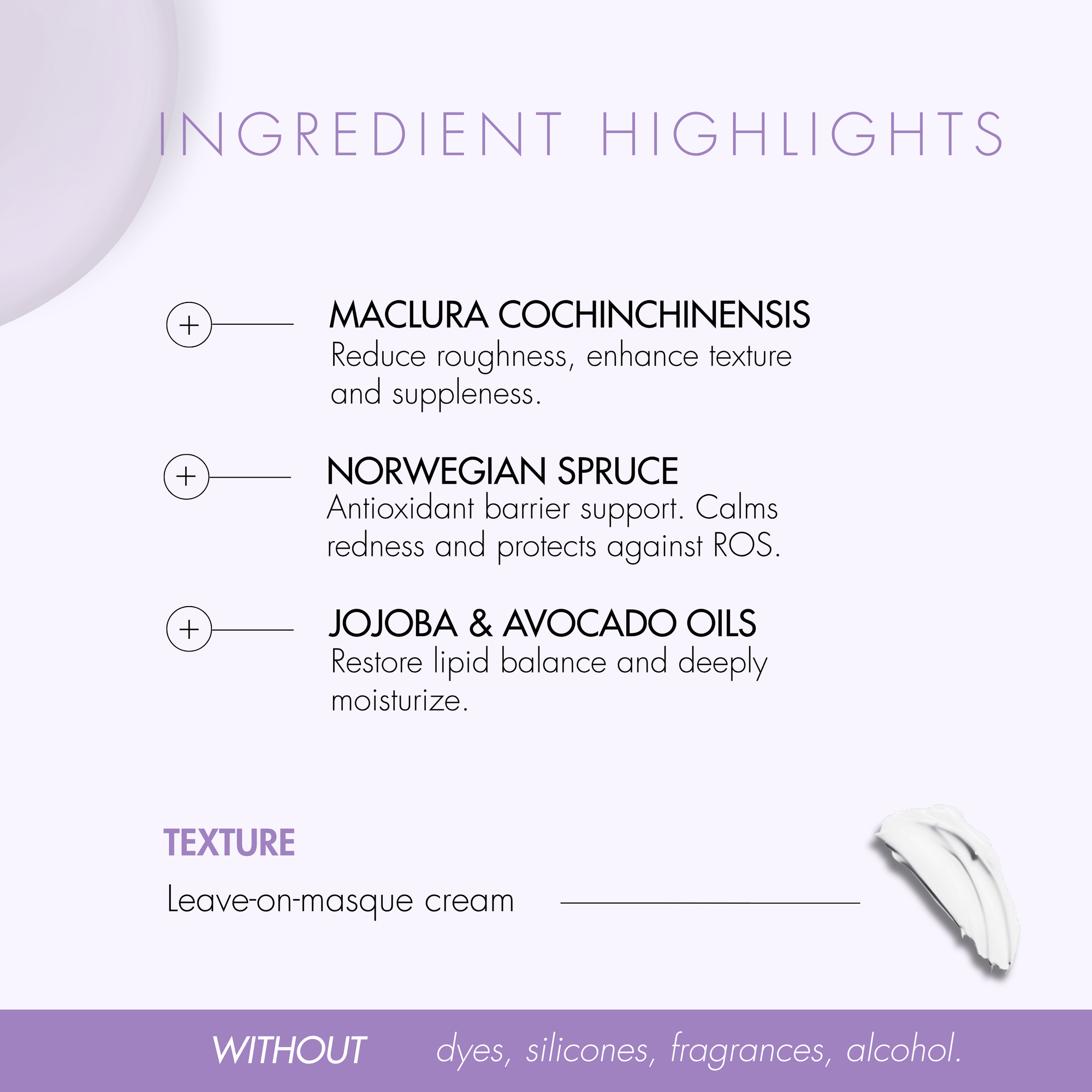 Ingredient highlights for a skincare product multi repair rescue masque belle aura with text on a white background